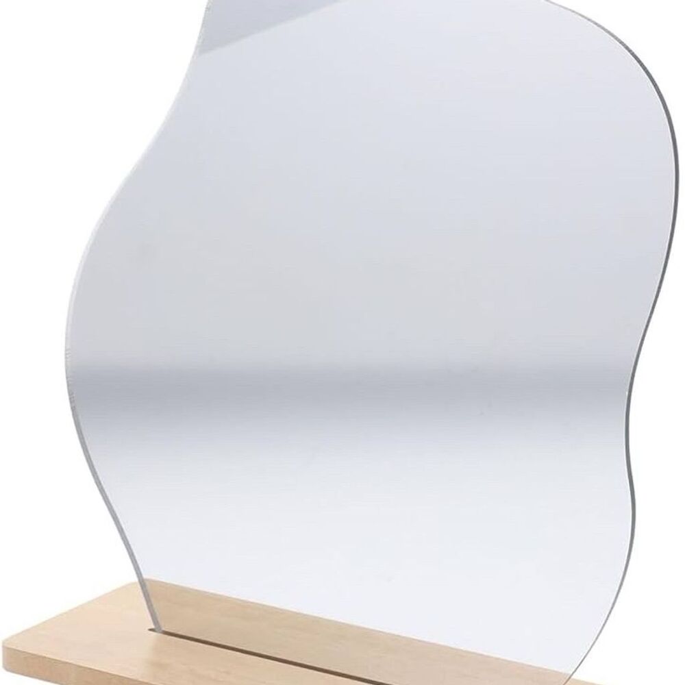 RORPOIR Cloud Vanity Mirror Acrylic Desk Mirror with Wooden Base White